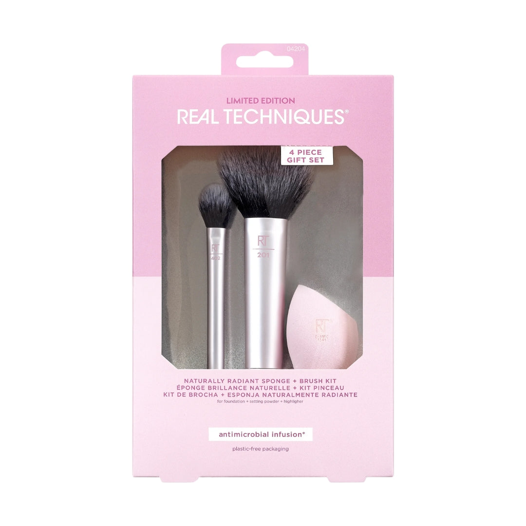 Real Techniques Limited Edition Naturally Radiant Makeup Sponge and Brush Set Pink 4 Piece
