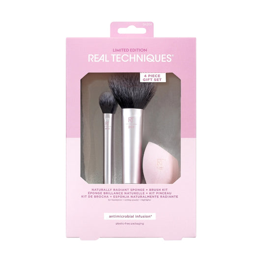 Real Techniques Limited Edition Naturally Radiant Makeup Sponge and Brush Set Pink 4 Piece